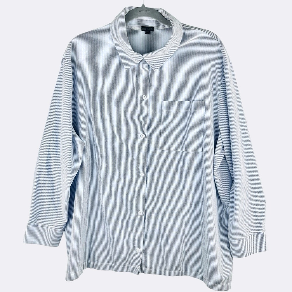 Coco + Carmen Blouse Top Women's XXL Blue Stripe Button Up Shirt 3/4‎ Sleeve